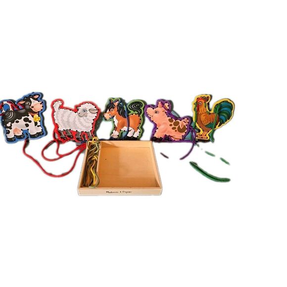 Melissa & Doug Lace and Trace Farm Animals Educational Toy Wooden Toddler - Picture 1 of 13